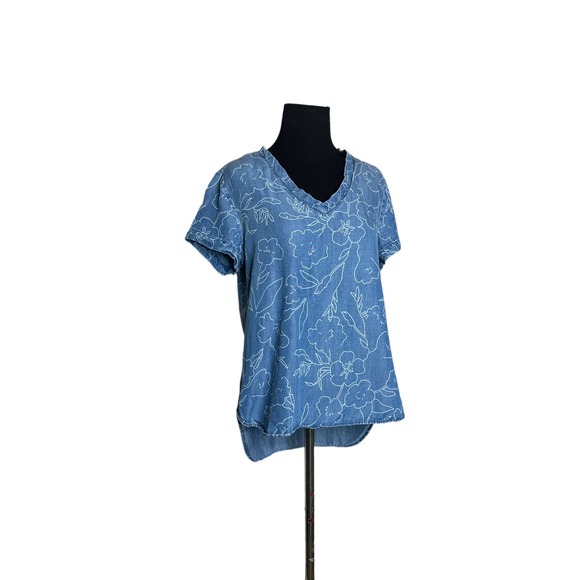 Cloth & Stone chambray floral v neck short sleeves top size XS - Picture 9 of 11